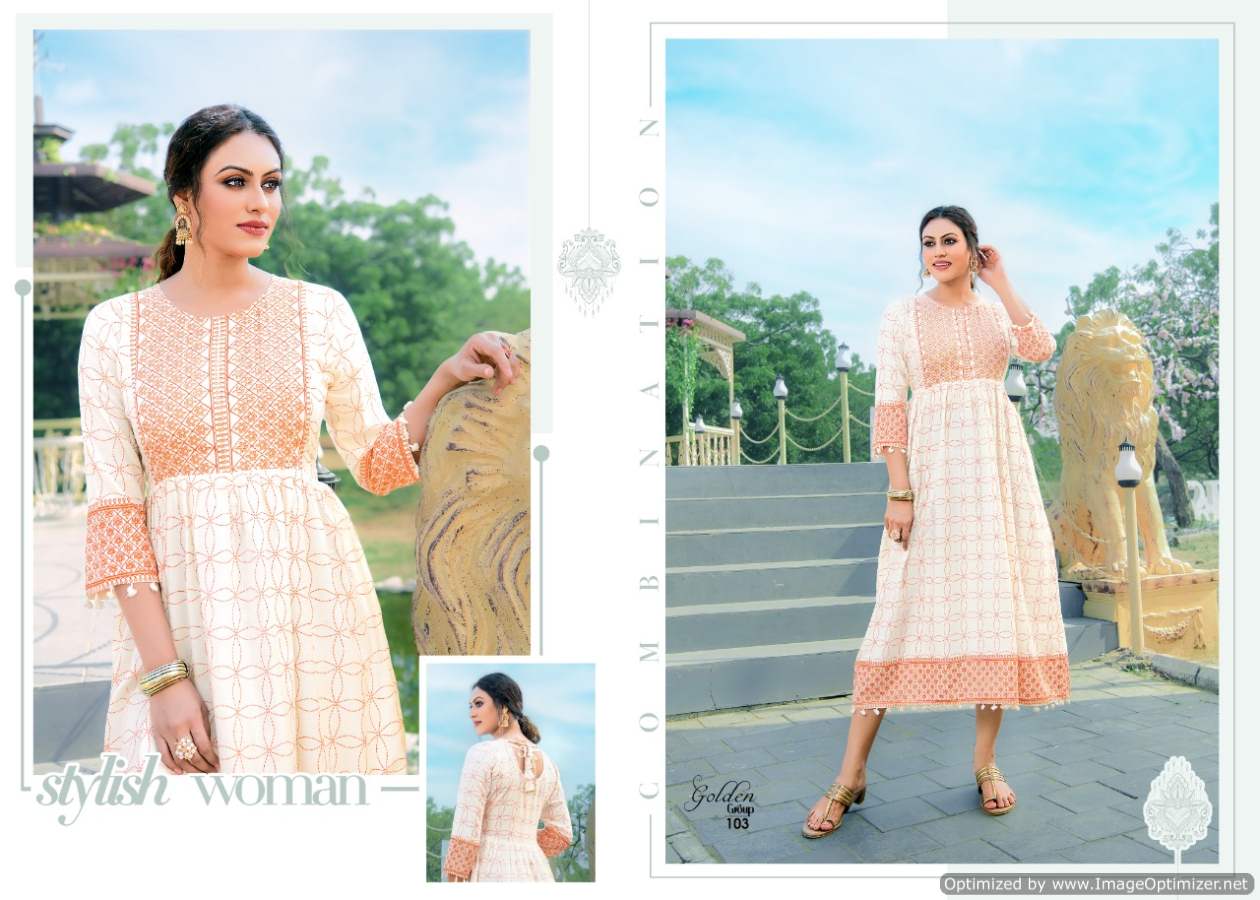 Golden Group Fancy Ethnic Wear Rayon Printed Designer Anarkali Kurti Collection